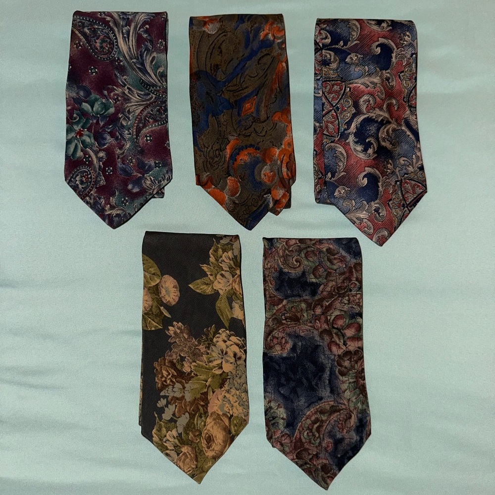 Bill Blass Mens Neckties - Set of 5 - 56"L x 4'W - 100% Silk